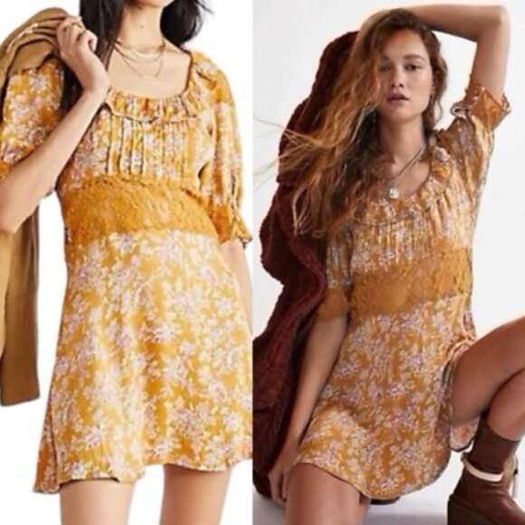 Free People Lucie Mini Dress in Marigold Size 4 - Picture 1 of 13